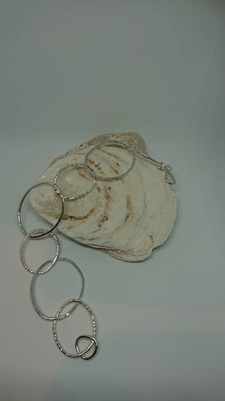 Handmade silver pebble oval link bracelet