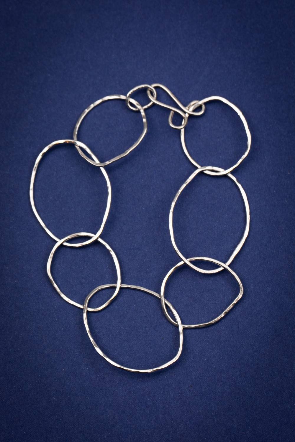 Handmade silver pebble oval link bracelet